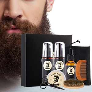 Private Label Men Grooming Care Set Natural Organic Facial Hair Growth Oil Balm Serum Beard Kit