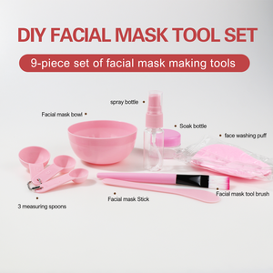 9Pcs DIY Facial Mask Mixing Bowl Set Beauty Skin Care Tools Kit With Brush, Measuring Spoons, Spray Bottle, Face Washing Puff