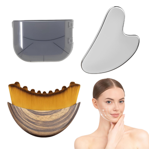 Stainless Steel Lymphatic Face Brush Gua Sha Set Face Roller Lymphatic Drainage Massage Kit Jawline Sculpting Reducing Puffiness