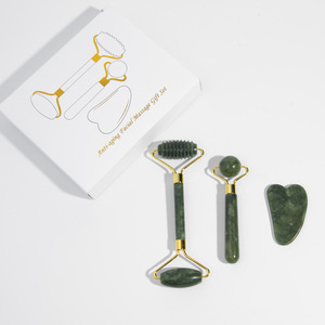Facial Massage Jade Roller Gua Sha Set Amethyst Green White Black Jade Gua Sha Stone and Face Roller Crystal Guasha Kit