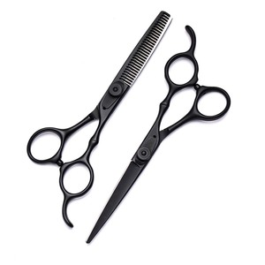Professional 6-Inch 440C Flat Tooth Black Hairdressing Scissors Set